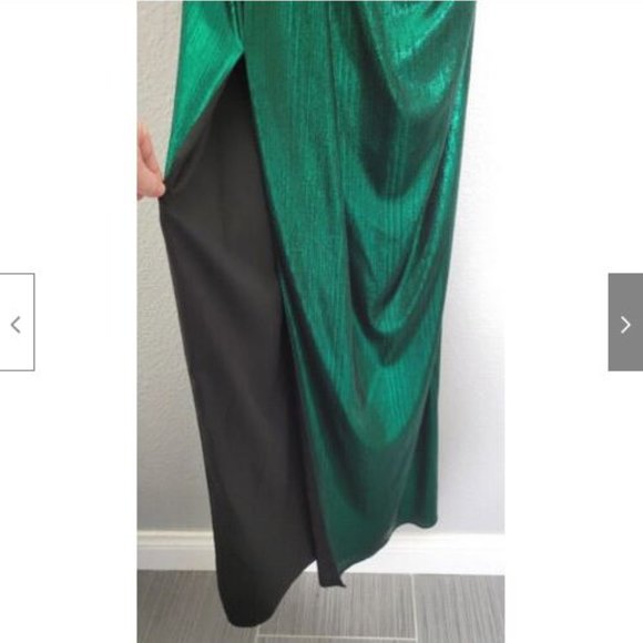 NWT Marchesa Notte Emerald Strapless Metallic Lame Gown Dress 4 - Picture 4 of 11